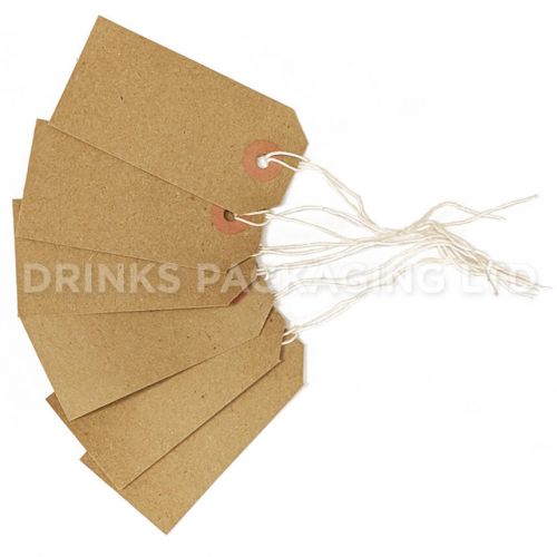 Pack of 100 Large Tags - Individually Strung Brown Kraft Paper Gift Tags (108mm x 54mm) | Beer Box Shop