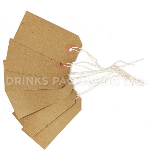 Pack of 100 Large Tags - Individually Strung Brown Kraft Paper Gift Tags (108mm x 54mm) | Beer Box Shop